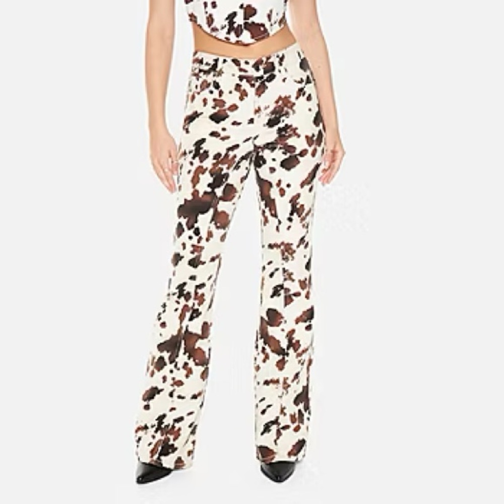 Forever 21 - Cow Print Mid Rise Flare Leg Jeans